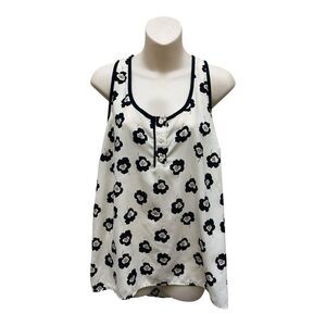 Pleione Anthropologie Floral Sleeveless Top Sz M Cream Black Racerback Feminine